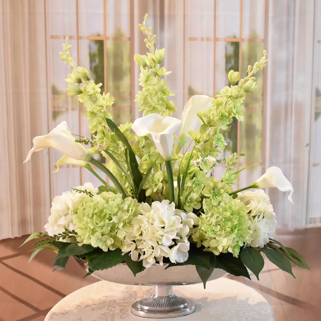 Elegant Green and White Grande Hydrangea Calla Lily Silk Flower Arrangement - Table Centerpiece | Etsy (US)