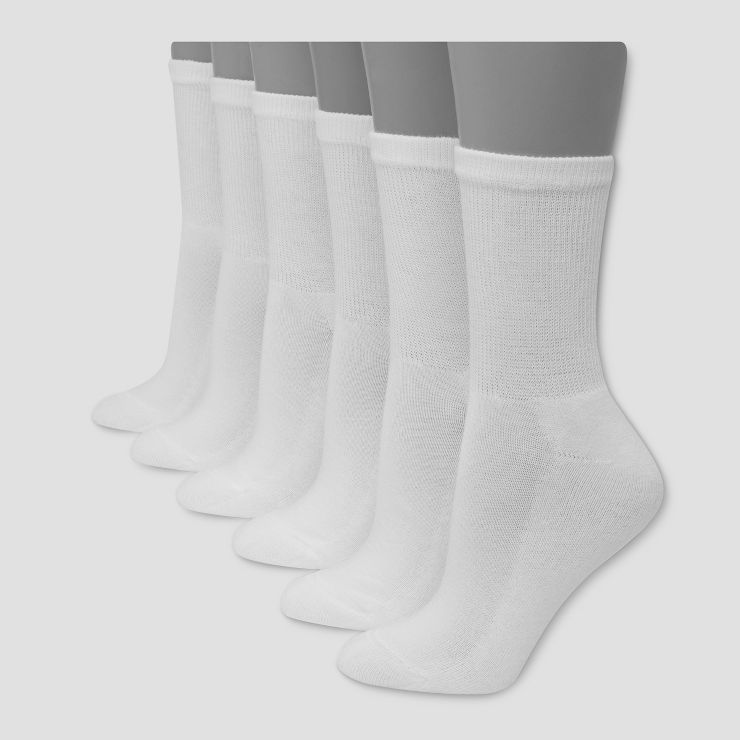 Hanes Premium 6 Pack Women&#39;s Cushioned Crew Socks - White 5-9 | Target
