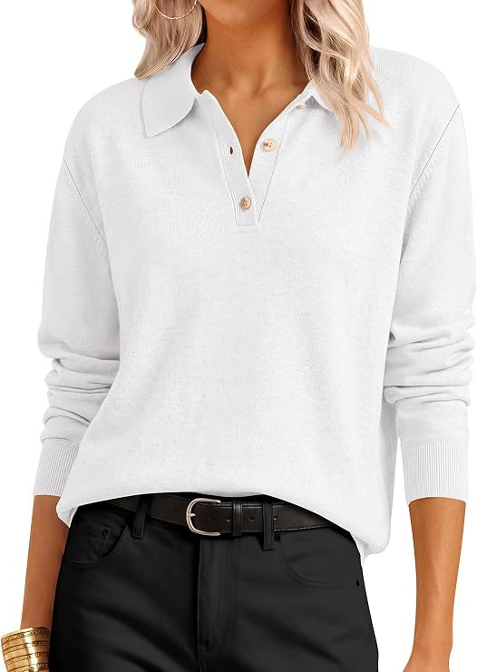 ANRABESS Sweaters for Women Polo Collared Knit Long Sleeve Pullover | Soft Lightweight Cozy Feel,... | Amazon (US)