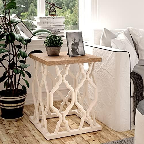 COZAYH Rustic End Table, Distressed Wood Top Side Table with Curved Motif Frame Base for Boho, Fa... | Amazon (US)