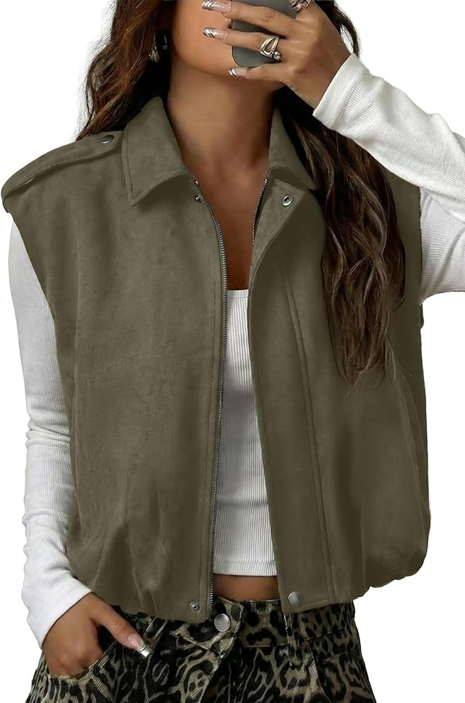 EVALESS Womens Vest Faux Suede Sleeveless Jackets Fashion Spring 2026 Y2K Cropped Jacket Trendy Streetwear with Pockets | Amazon (US)