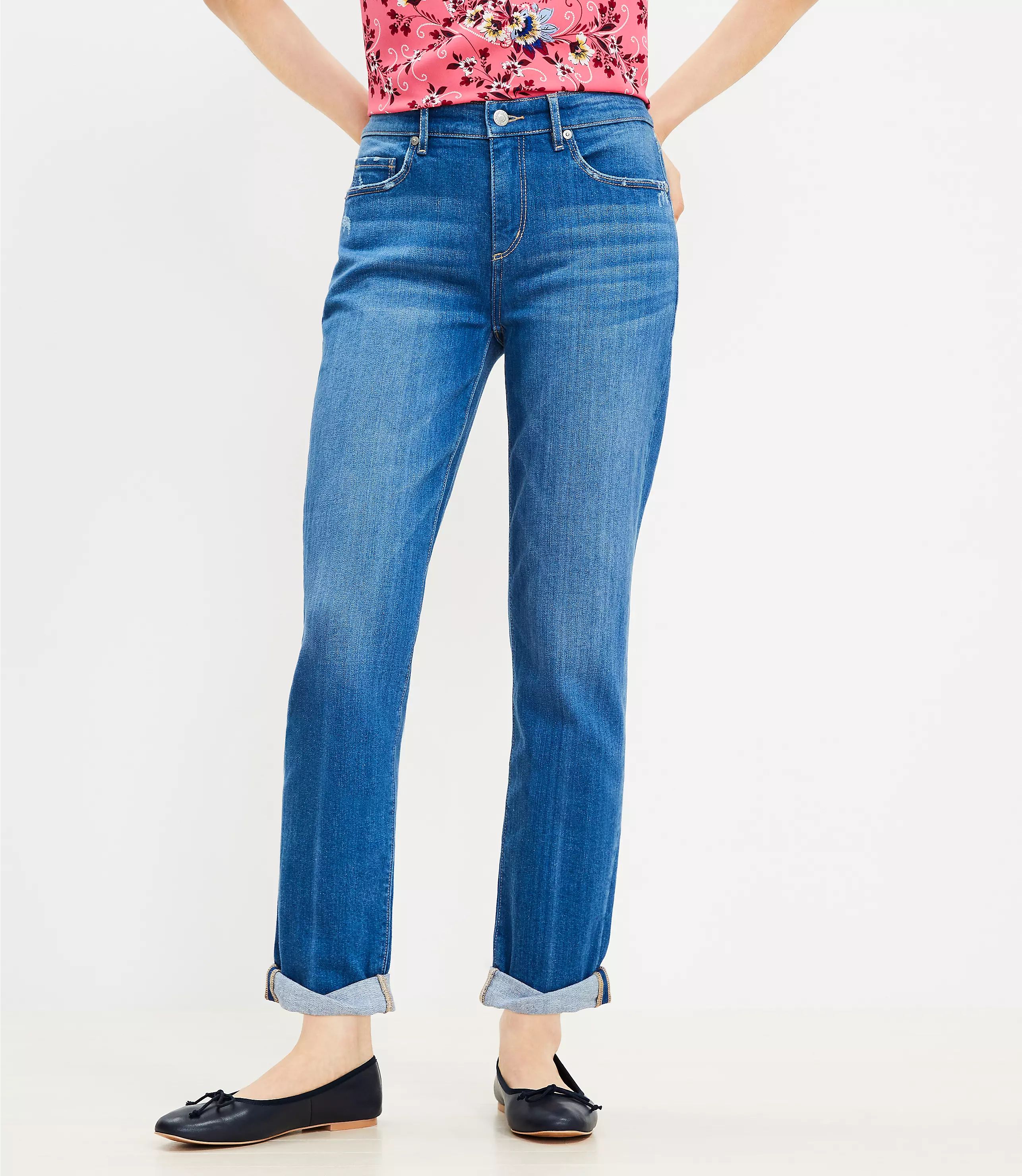 Super Soft Girlfriend Jeans in Original Mid Indigo Wash | LOFT