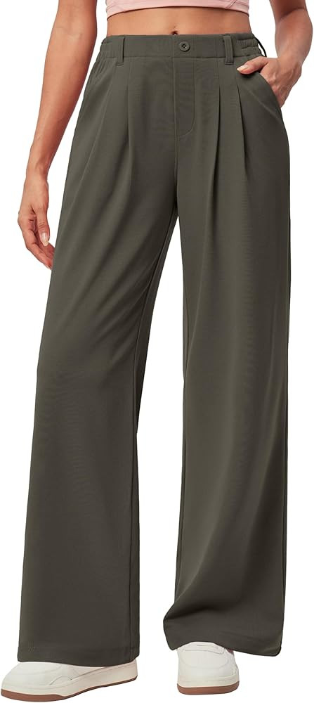 IUGA Wide Leg Pants Woman Pull on Stretchy Work Dress Pants High Waisted Business Casual Trousers... | Amazon (US)