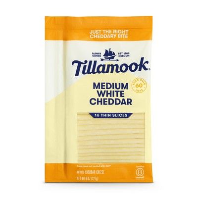 Tillamook Medium White Cheddar Cheese Slices - 8oz | Target