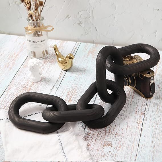 Ohiyoo Wood Chain Link Decor Black, Hand Carved 5-Link Wood Knot Decor for Home Decor, Pine Wood ... | Amazon (US)