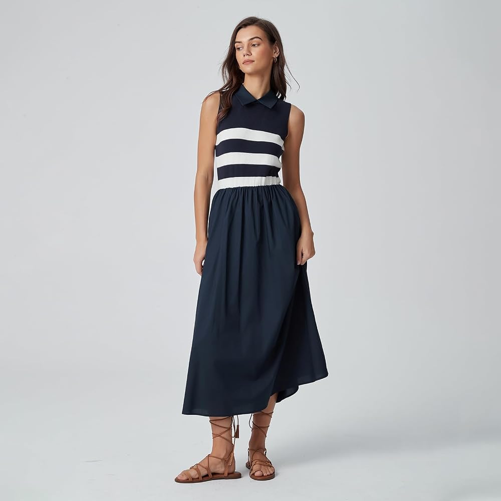 D-Sun Women's 2026 Spring Summer Sweater Midi Dresses Sleeveless Stripe Casual Knit A Line Long D... | Amazon (US)
