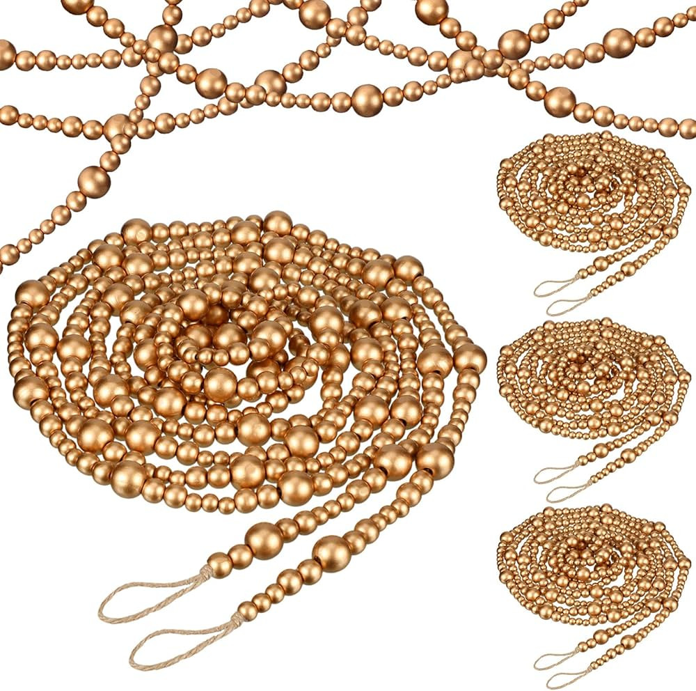 4 Pcs 72 ft Christmas Tree Wood Bead Garland Christmas Wooden Beads Garland Hanging Boho Xmas Dec... | Amazon (US)