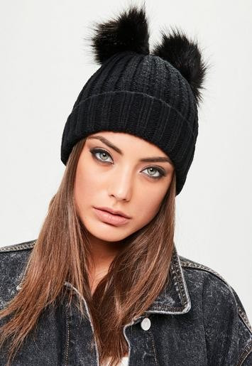 Missguided - Black Double Pom Pom Beanie Hat | Missguided (UK & IE)