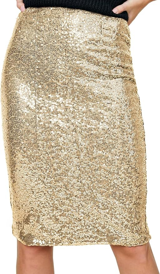 Anna-Kaci Women's High Waist Sparkly Sequins Midi Skirt Pencil Cocktail Party Skirt | Amazon (US)