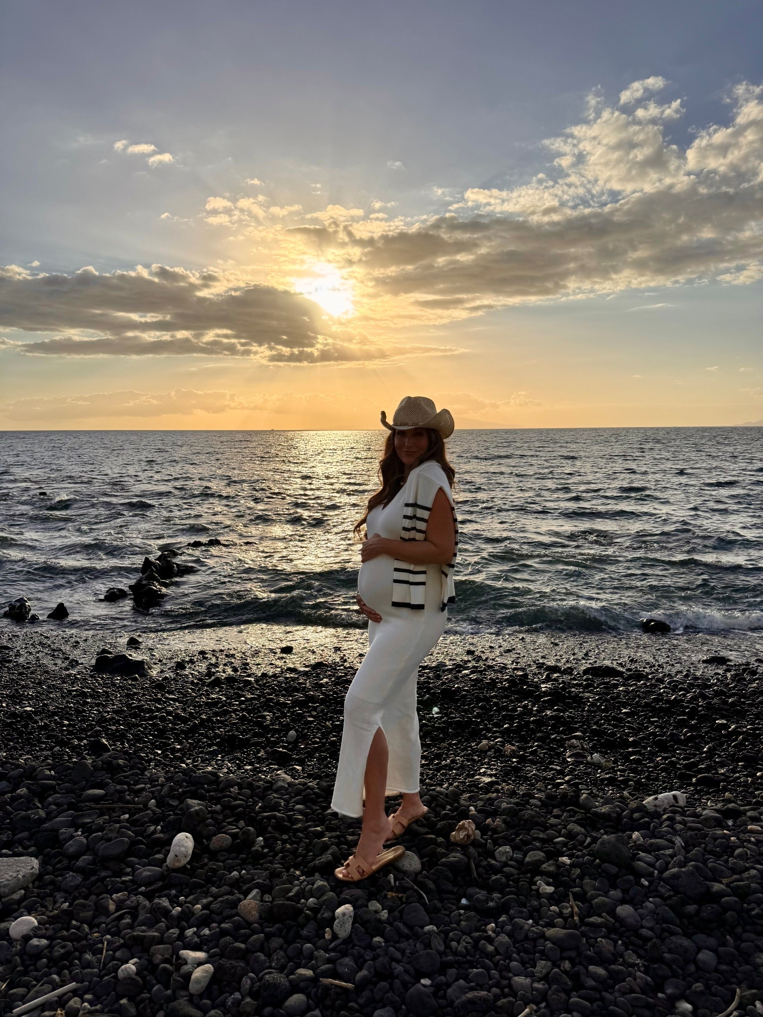 Maternity dress and striped sweater 

#LTKBump