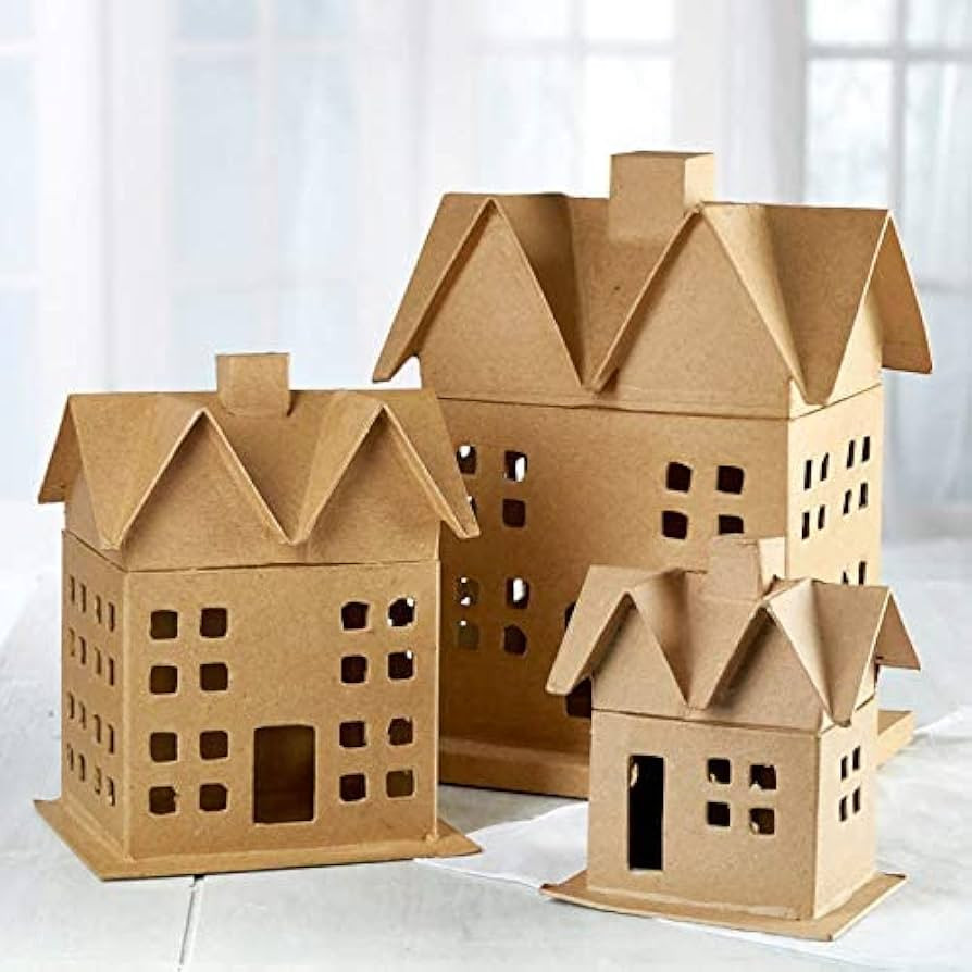 3 Unfinished Paper Mache Colonial Houses - Cottage Holiday Decor 6" - 12" H | Amazon (US)