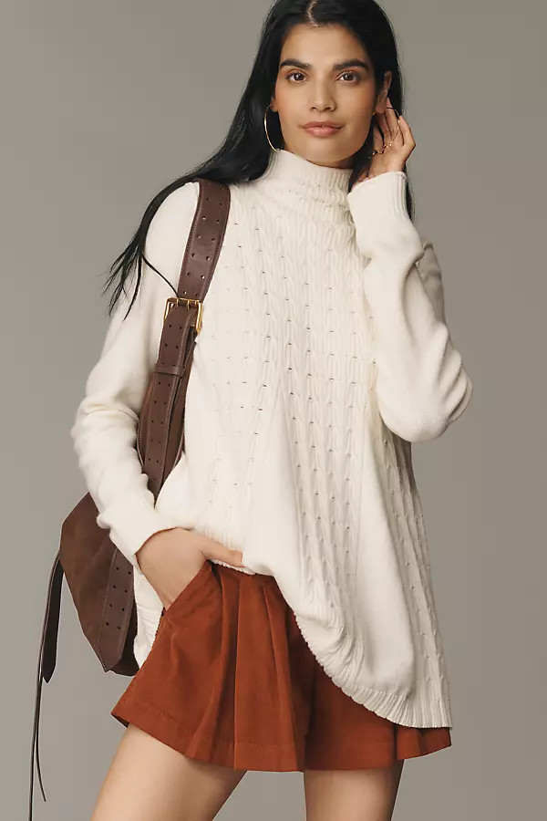 Pilcro Mock-Neck Cable-Knit Long Swing Sweater | Anthropologie (US)