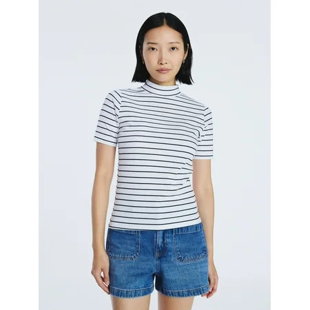 Free Assembly Women s Mock Neck Tee with Short Sleeves Sizes XS-XXL | Walmart (US)