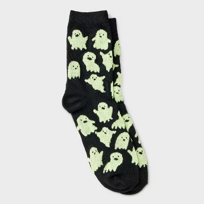 Women's Glow-in-the-Dark Ghosts Halloween Crew Socks - Hyde and EEK! Boutique™ Black 4 - 10 | Target