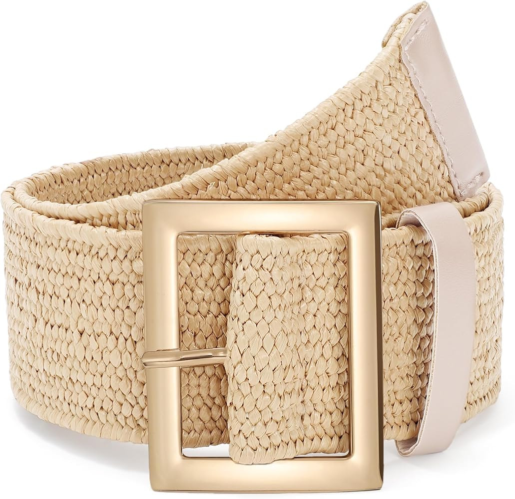 JASGOOD Straw Woven Elastic Belt for Women Wide Stretchy Rattan Waistband Braided Boho Belt for D... | Amazon (US)