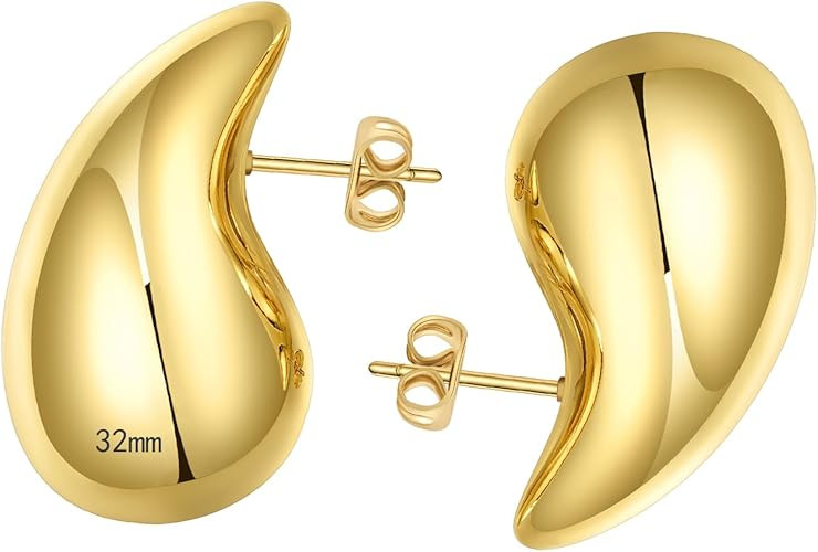 Ascona 18/25/32/47mm Chunky Gold Hoop Earrings for Women | Lightweight Tear Drop Earrings | Gold ... | Amazon (US)
