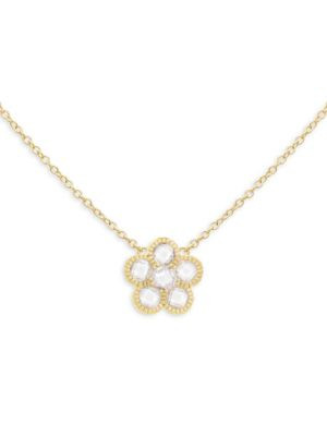 JanKuo Flower 14K Goldplated &amp; Cubic Zirconia Pendant Necklace on SALE | Saks OFF 5TH | Saks Fifth Avenue OFF 5TH