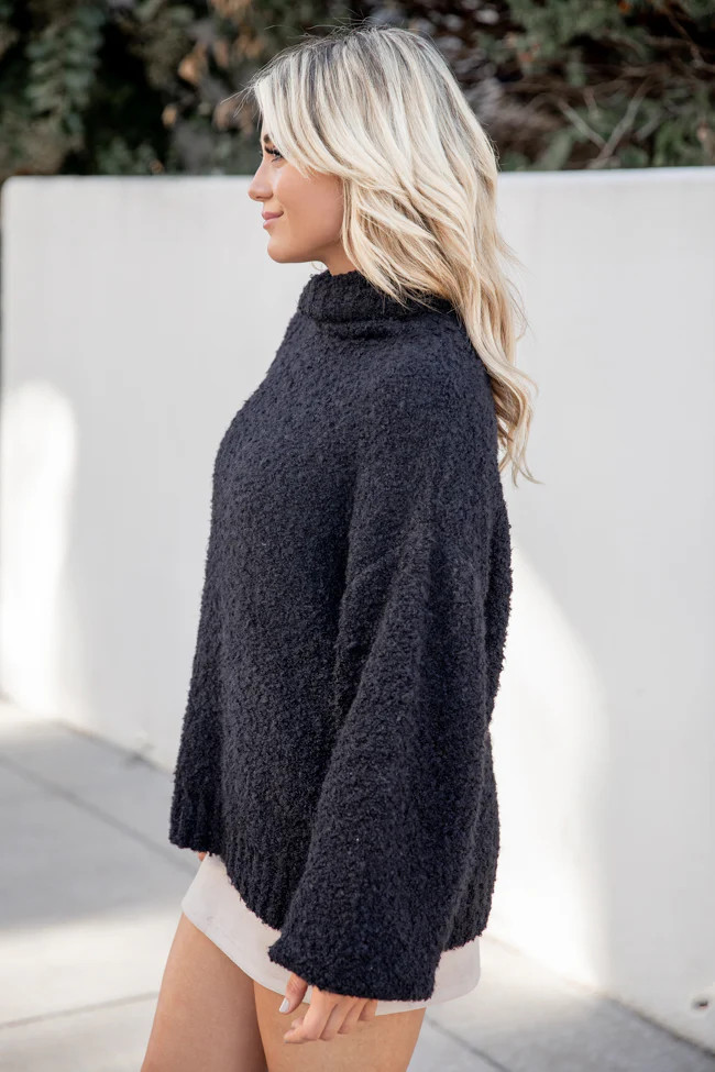 Never Replace You Black Fuzzy Oversized Turtleneck Sweater DOORBUSTER | Pink Lily