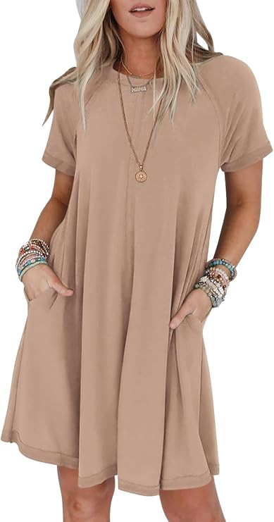 PRETTYGARDEN Women's Summer Casual T Shirt Dresses 2024 Short Sleeve Crew Neck Swing Dress with P... | Amazon (US)