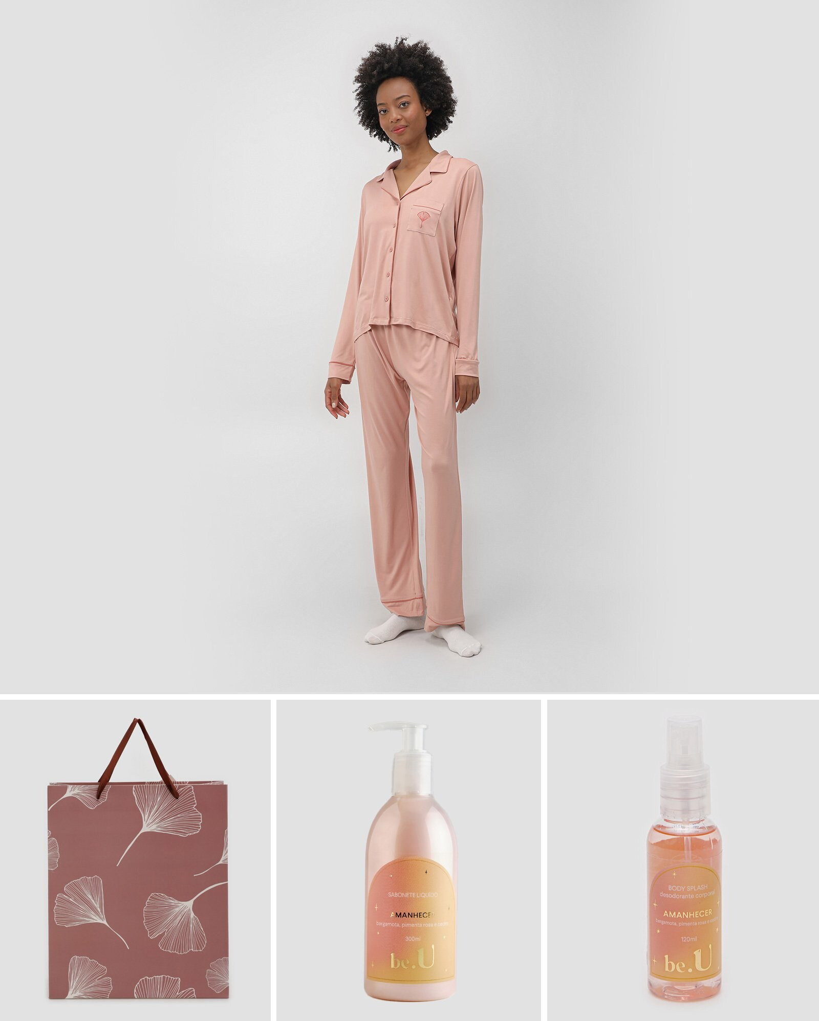 Kit pijama longo feminino americano + body splash 120ml + sabonete líquido 300ml Amanhecer + sac... | Riachuelo (BR)
