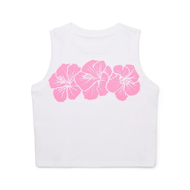 Wonder Nation Girls Hibiscus Floral Graphic Crew Neck Tank Top, Sizes 4-18 & Plus | Walmart (US)