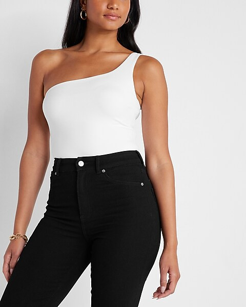 Body Contour Ribbed One Shoulder Cropped Tank | Express