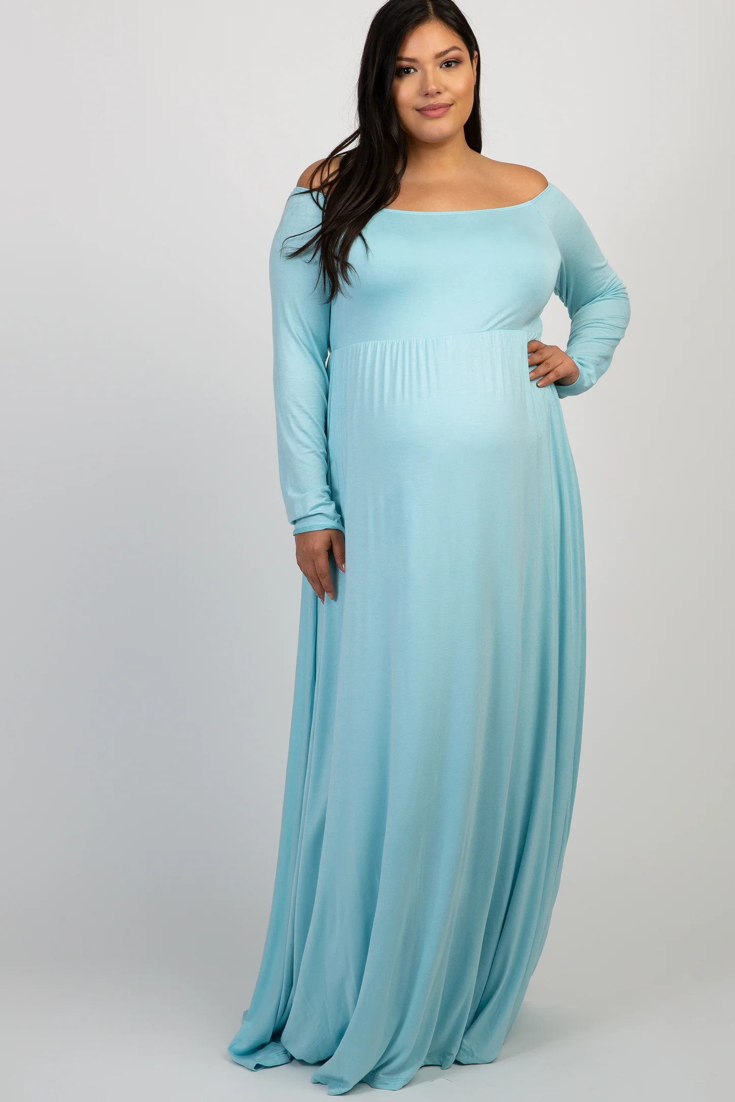 PinkBlush Ivory Solid Off Shoulder Plus Maternity Maxi Dress | PinkBlush Maternity