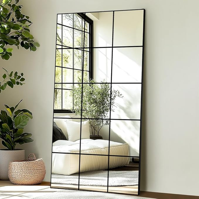 Large Full Length Floor Mirror for Bedroom, Living Room, Hallway - 28"X55" Window Pane Mirror Dec... | Amazon (US)
