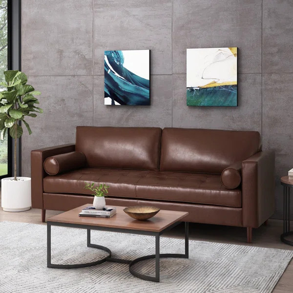 Purtell 82.25" Faux leather Square Arm Sofa | Wayfair North America