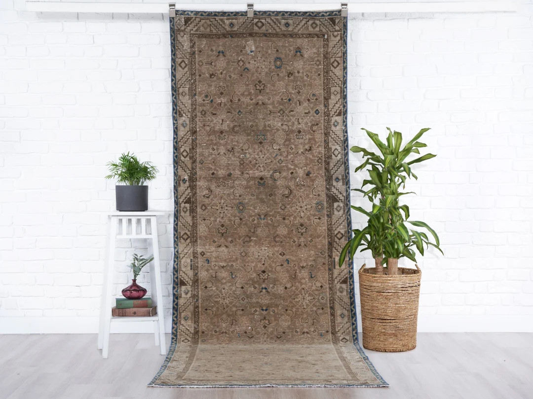 3x10 Vintage Runner Rug, Brown Turkish Runner Rug, 3x10 Oushak Runner Rug, Hallway Runner Rug, Ki... | Etsy (US)