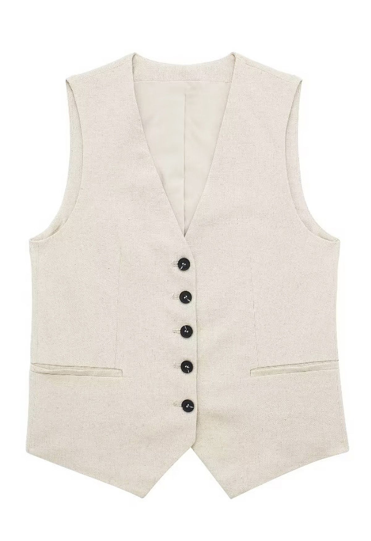 V-Neck Buttoned Down Linen-Blend Vest in Linen | Chicwish