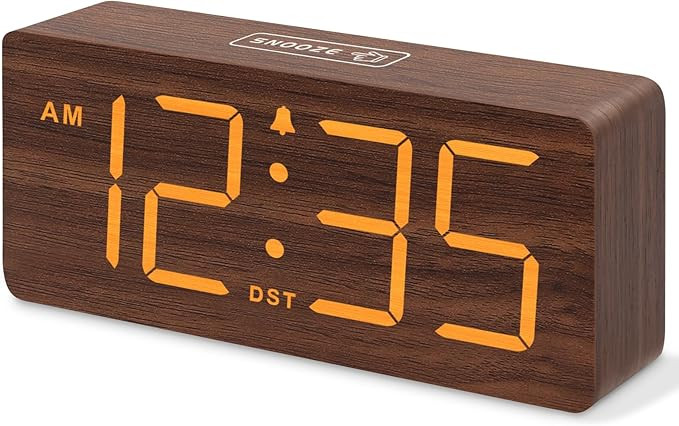 DreamSky Wooden Digital Alarm Clock for Bedroom - Desk Clock with Large Numbers for Living Room O... | Amazon (US)