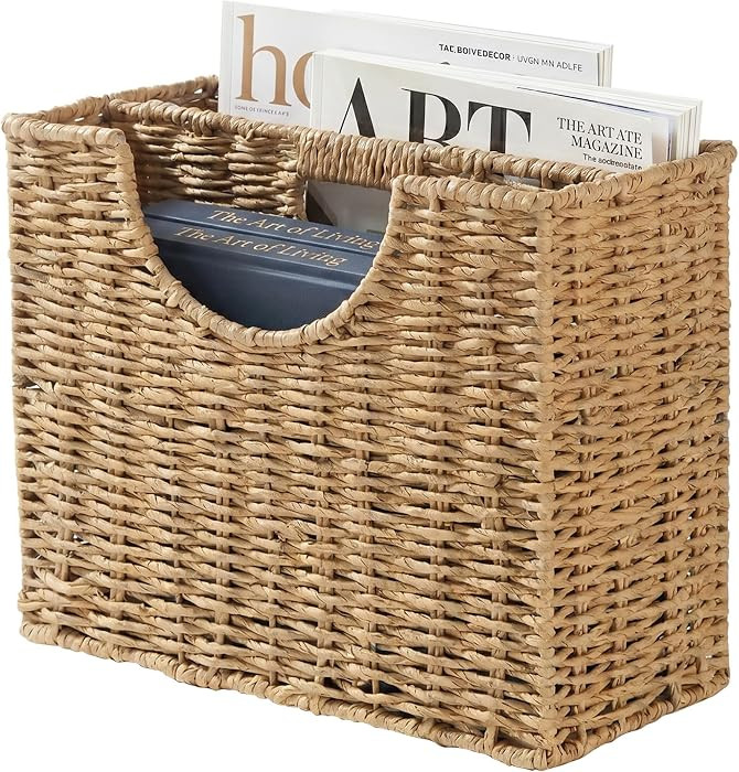 Wicker Magazine Basket, Paper Rope Woven Magazine Holder for Files, Books, Documents, Newspapers,... | Amazon (US)