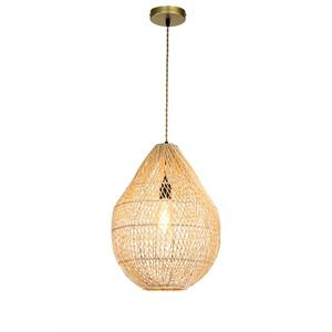 ELE Light & Decor Handmade Bamboo and Rattan Hanging Pendant Light in Tan | Cymax