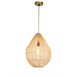 ELE Light & Decor Handmade Bamboo and Rattan Hanging Pendant Light in Tan | Cymax
