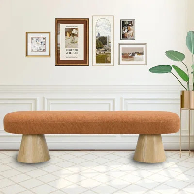 Modern Accent 64" Upholstered Bouclé Entryway Bench bedroom bench dining bench with Cone Wood Legs for Bedroom, Living Room or Hallway | Wayfair North America
