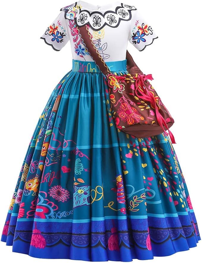 Girls Encanto Mirabel Costume Dress With Bag For Cartoon Cosplay Princess Halloween Dress Up | Amazon (US)