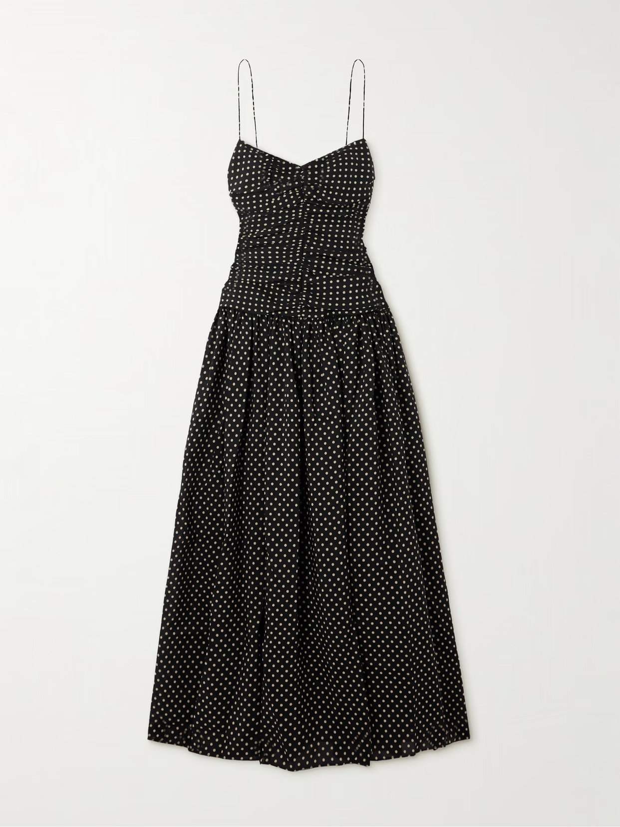 Matteau - Gathered Polka-dot Organic Cotton And Silk-blend Midi Dress - Black - 4 | NET-A-PORTER APAC