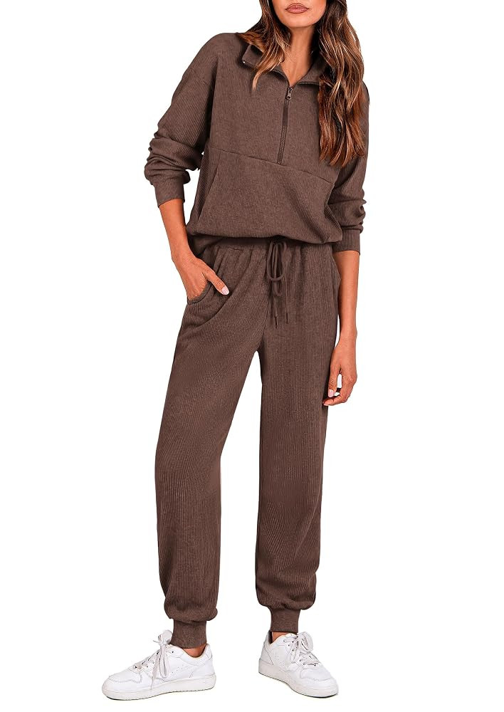 PRETTYGARDEN Women's Fall 2 Piece Lounge Sets Zip Up Sweatshirt Jogger Pants Sweat Track Suits Tr... | Amazon (US)