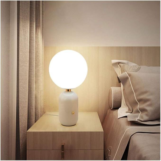 Table Lamp Bedside Table Lamp Milk White Ball Glass Lampshade Bedroom Lamp Nordic Hardware Platin... | Amazon (US)