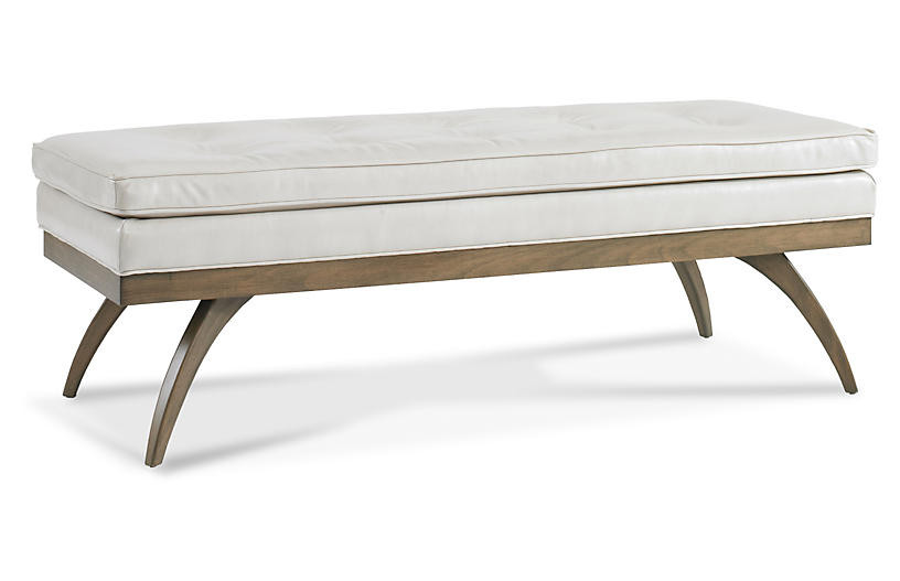 Dayton 54" Tufted Bench - Ivory Leather | One Kings Lane