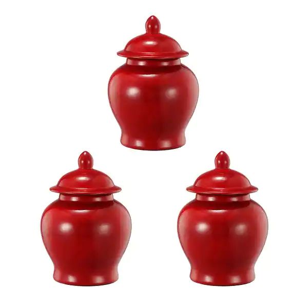 6 Inch Small Ginger Jar, Lidded, Porcelain, Bell Shape Set of 3, Red - Overstock - 36977249 | Bed Bath & Beyond