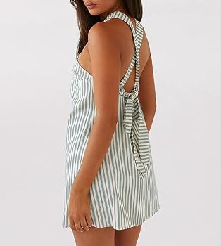 Women Aesthetic Halter Short Dress Sleeveless Cross Tie Up Backless Solid Slim Mini Dress Vacatio... | Amazon (US)