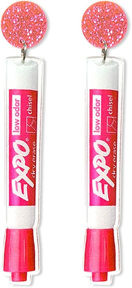 Handmade Pencil Acrylic Teacher Earrings Creative Funny Marker Pen Drop Dangle Earrings for Women... | Amazon (US)