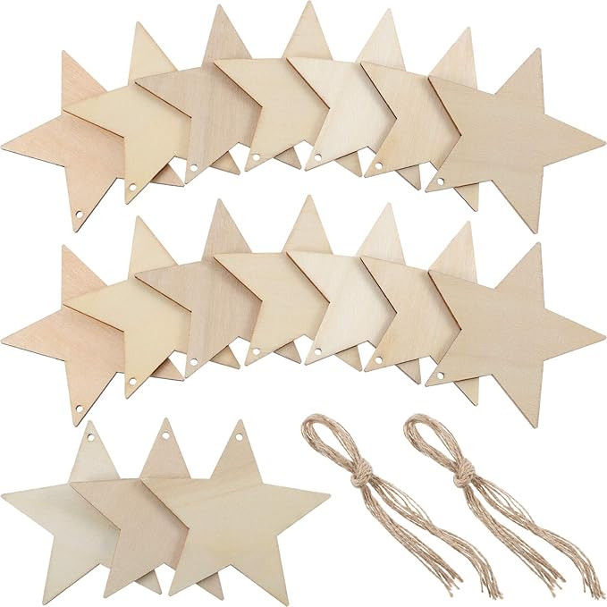 Wooden Star Cutouts Christmas Star Wooden Ornaments Hanging Ornaments with Ropes for Embellishmen... | Amazon (US)