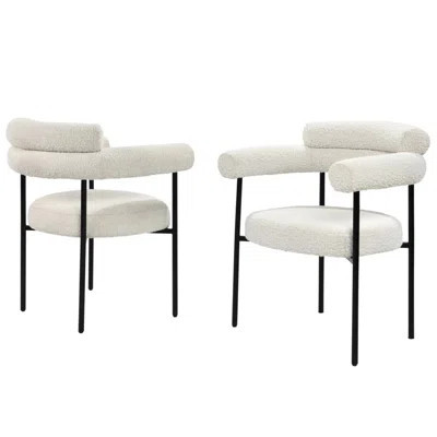 Set Of 2 Boucle Fabric Kitchen Dining Chair With Armrest, Accent Upholstered Armchair, Brushed Gold Trim Metal Frame, Cream | Wayfair North America