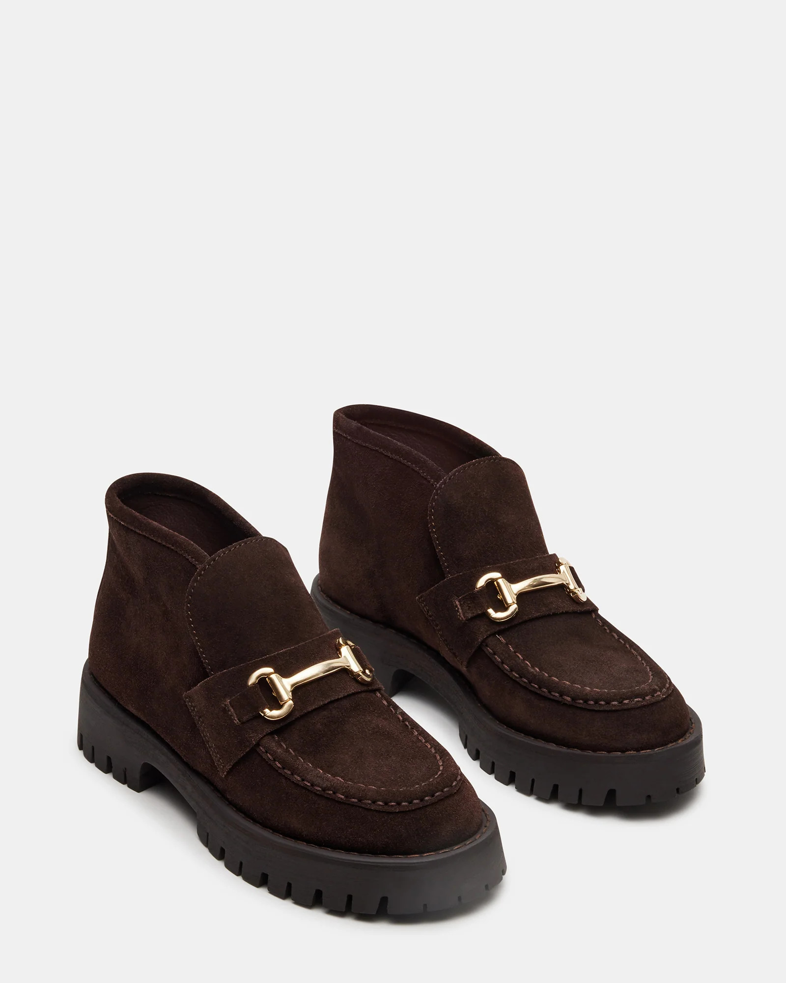 LEON Chocolate Brown Suede Platform Lug Sole Women's Loafer | Steve Madden (US)