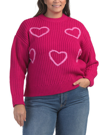 Plus Heart Embroidery Knit Sweater | TJ Maxx