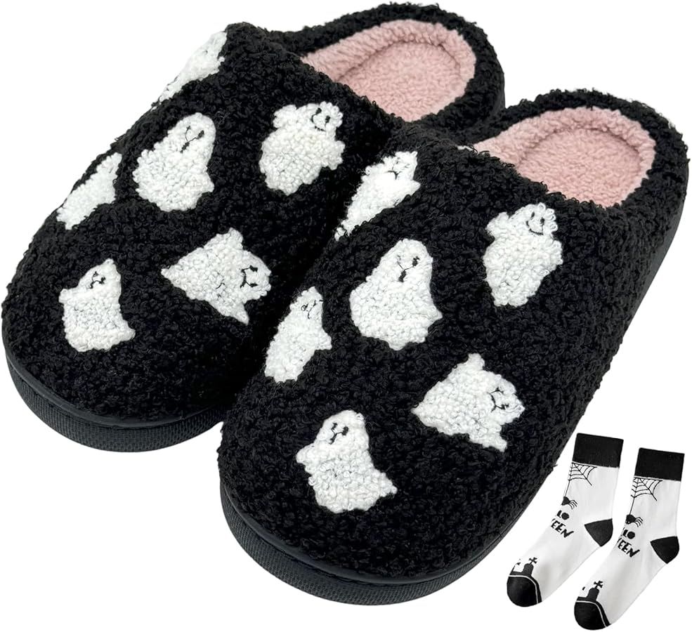 Amazon.com | FOCUSIN Halloween Pumpkin House Slippers for Women - Fluffy Soft Cozy Bedroom Spooky... | Amazon (US)