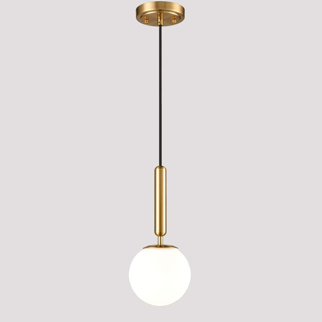 DIRYZON EUL Mid Century Modern Globe Pendant Light Opal Glass Hanging Light Fixture Gold Finish | Amazon (US)
